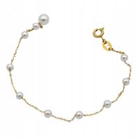 Elegancka bransoletka celebrytka perełki na łańcuszku kolor złoty