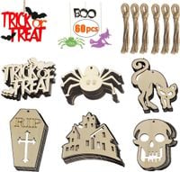 zawieszki drewniane diy ozdoby halloween 60szt