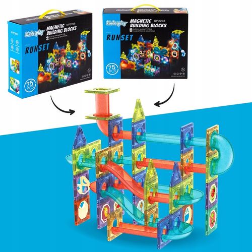 KLOCKI MAGNETYCZNE KONSTRUKCYJNE ŚWIECĄCY TOR PANELE 75 elementów na Arena.pl