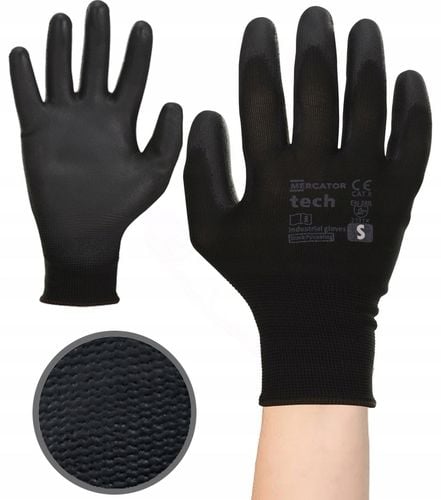 rękawice robocze mercator tech black+black pu - s - 240 par na Arena.pl