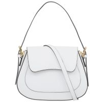 VERA PELLE torebka damska skórzana kuferek z paskiem na ramię V503 biała