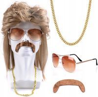 PERUKA LATA 70 80 90 STRÓJ PRZEBRANIE RETRO OKULARY ALWARO ROCKMAN KEELYY