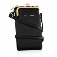 BETLEWSKI Mała Torebka Damska Etui Na Telefon Smartfon Czarna Skórzana Logo