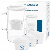 Dzbanek filtrujący szklany Wessper D2 BOROSILICATE 3l + 4x filtr do wody