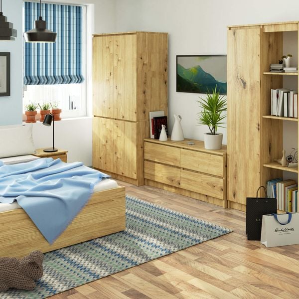 Szafa do sypialni 90 cm 4 drzwi 4 półki - dąb artisan zdjęcie 4