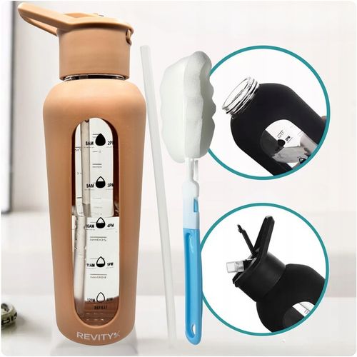 SZKLANA BUTELKA NA WODĘ BIDON SHAKER Z MIARKĄ I DZIUBKIEM SILIKONOWE ETUI na Arena.pl