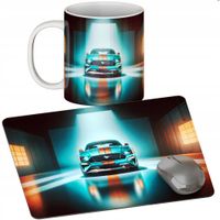 ZESTAW KUBEK + PODKŁADKA - FORD MUSTANG - PREZENT WIELE WZORÓW + IMIĘ