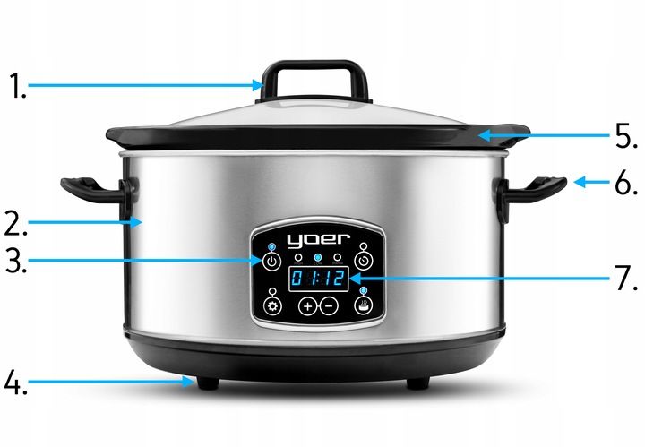Wolnowar Slow Cooker Garnek ceramiczny 4,5L Yoer 280W INOX LCD +Programator zdjęcie 9