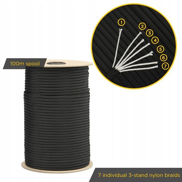 Linka EDCX 4mm Paracord 550 - (Black, 100 m) zdjęcie 2