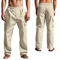 Moda LETNIE MĘSKIE LUŹNE casual LNIANE oddychające SPODNIE