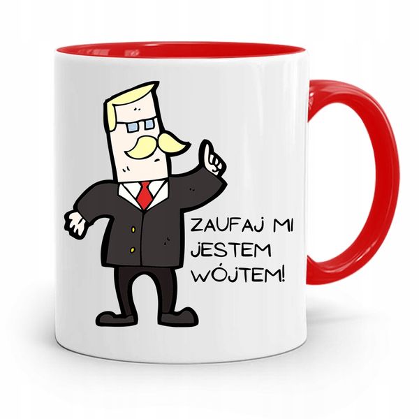 Dla Wójta Kubek Czerwony Zaufaj Mi Jestem Wójtem Z Nadrukiem Ze Zdjęciem zdjęcie 1