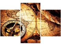 90X60CM OBRAZ STARA MAPA ŚWIATA TRZY OBRAZY