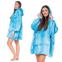 Bluza Koc Oversize z Kapturem Sherpa Niebieska Ciepła Gruba XXL 2w1