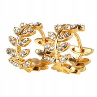 Kolczyki Eleganckie Damskie Cyrkonie Diamenciki Złote Liście Biżuteria Gift