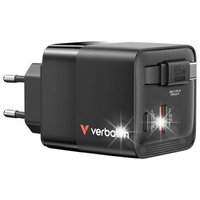 Ładowarka sieciowa Verbatim GaN 65W 2xUSB-C/USB-A + Adapter EU/UK/US czarny