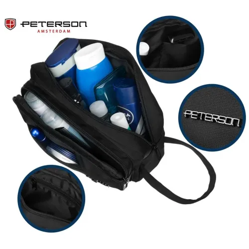 kosmetyczka podróżna z poliestru w czarnym kolorze z wygodnym uchwytem na Arena.pl