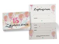 Zaproszenia na urodziny, 18 (osiemnastka), baloniki różowe (ZZ-081), 5 szt