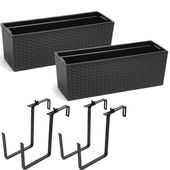 Komplet 2 sztuk Kwietnik BEGONIA rattan + uchwyt 19 x 56 x 19,5 cm Czarny