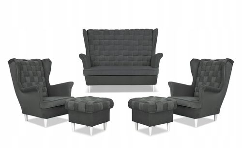 Zestaw wypoczynkowy Carol sofa fotele pufy paski grafitowy na Arena.pl