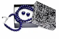 Komplet Biżuterii Niebieski Granat Jablonex 3cz Naszyjnik Klipsy Bran Perły