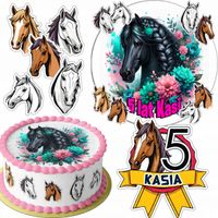 ZESTAW OPŁATEK NA TORT 20CM + 16 POSTACI - KOŃ HOBBY HORSE + IMIĘ 15CM 18CM