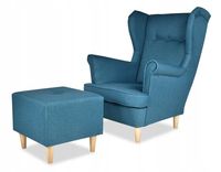 Fotel uszak ARI z podnóżkiem, skandynawski , turkusowy