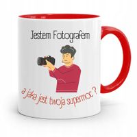 Kubek Czerwony Fotografa Jaka Jest Twoja Supermoc? Z Nadrukiem Ze Zdjęciem