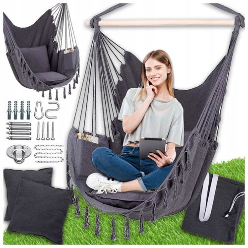Ciemno szary Antracyt hamak brazylijski kokon huśtawka ogrodowa poduszki na Arena.pl
