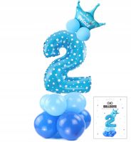 ZESTAW BALONÓW STOJĄCY NIEBIESKI Z CYFRĄ 2 NA PRZYJĘCIE URODZINOWE