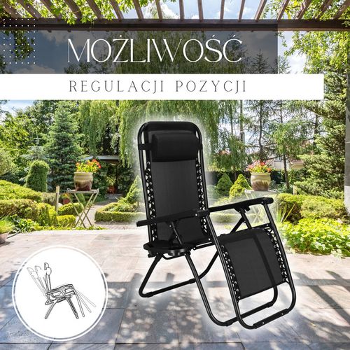 Leżak zero gravity z zagłówkiem czarny na Arena.pl
