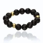 PIERŚCIONEK NA GUMCE KAMIEŃ NATURALNY CZARNY AGAT STRES NAPIĘCIE USPOKAJA