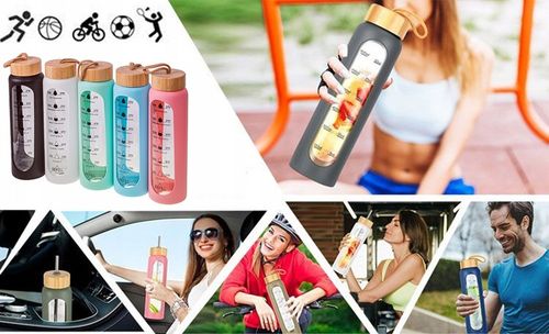 BIDON BUTELKA SZKLANA SZCZELNA NA WODĘ KUBEK POJEMNIK NA NAPÓJ SHAKER 1L na Arena.pl