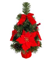Choinka sztuczna w doniczce z poinsecją udekorowana 40 cm CZERWONA