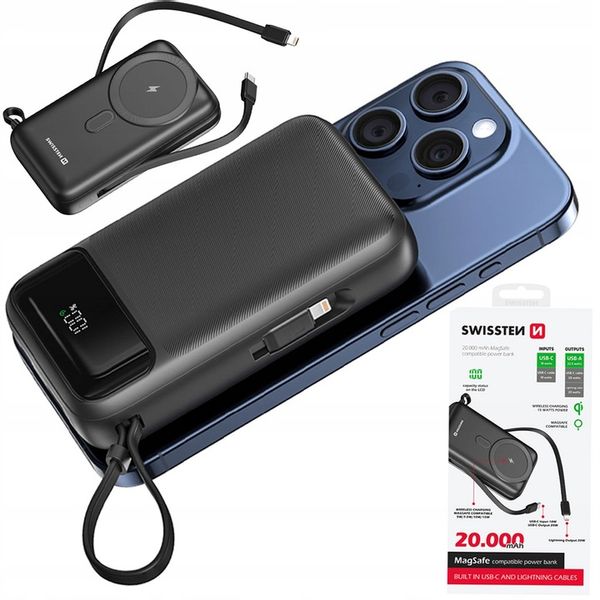 POWERBANK SWISSTEN 20000 mAh Qi PD 20W bezprzewodowe+ KABLE USB-C LIGHTNING zdjęcie 6