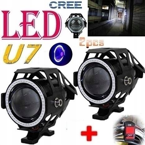 2Xhalogen Motocyklowy U7 +Ring Blue+Włącznik Black na Arena.pl