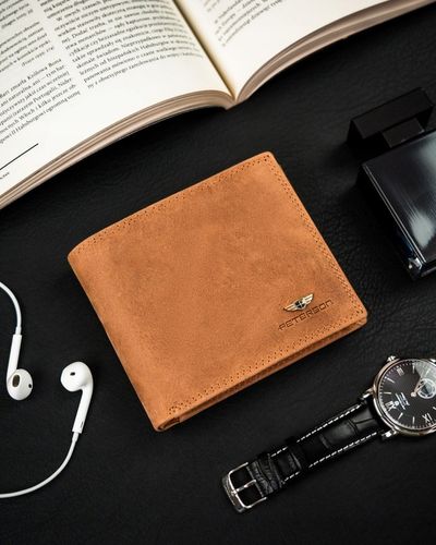 Portfel skórzany męski RFID pojemny na prezent brązowy nubukowy Peterson na Arena.pl