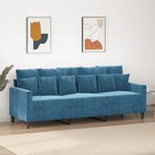 Sofa 3-osobowa, niebieski, 180 cm, tapicerowana aksamitem