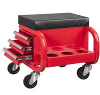 TABORET ROBOCZY KOŁA SZUFLADY UCHWYT PUSZKI 120KG SIEDZISKO