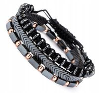 CZARNA BRANSOLETKA MĘSKA ZESTAW 3W1HEMATYT