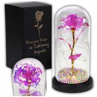 WIECZNA RÓŻA W SZKLE ŚWIECĄCA LED W PUDEŁKU PREZENT RÓŻOWA W SZKALNEJ