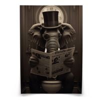 PLAKAT DO ŁAZIENKI SŁOŃ W WC Z GAZETĄ STYL RETRO ABSTRAKCJA 20cm x 30cm