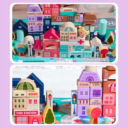 ZESTAW Klocki drewniane Miasto Auta Zestaw Puzzle Mata 115 Klocków EDU na Arena.pl