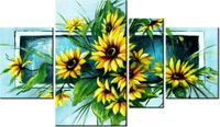 120CM 70 OBRAZ 4 ELEM SŁONECZNIKI TURKUSIE ŚCIENNY