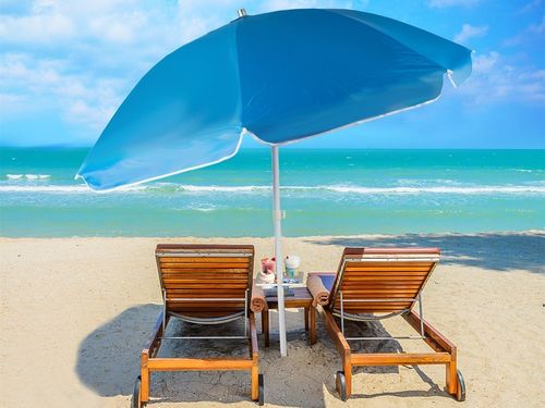 PLAŻOWY PARASOL DUŻY NIEBIESKI SZARY OCHRONA SŁOŃCE WIATR SOLIDNY TRWAŁY na Arena.pl