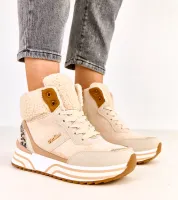 Beżowe sneakersy wysokie ocieplane z kożuszkiem Mirasen 41