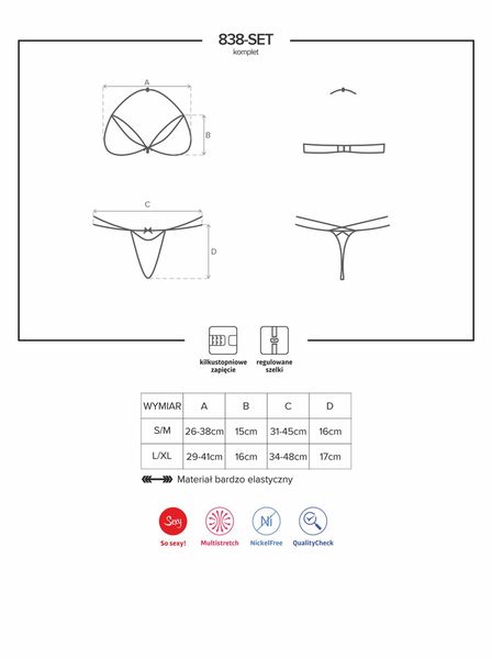 Czerwony Komplet Biustonosz Stringi 838-Seg-3 S/M zdjęcie 3