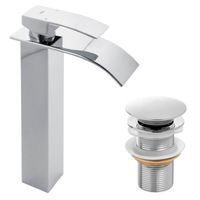 Zestaw wysoka bateria umywalkowa z efektem wodospadu korek klik-klak chrom