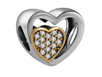 Rodowany srebrny charms do pandora serce w sercu cyrkonie srebro 925 QS0522RHW