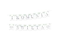 Baner Komunijny, Komunia Święta, Eukaliptus 240cm biały ze srebrnym napisem