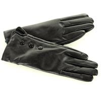 Wodoodporne rękawiczki damskie z eko skóry z guziczkami - czarne